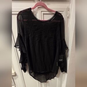 NWT Simply Vera Wang Elegant Black Sheer Women's Top ~ Size Large